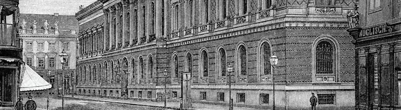 Die Reichsbank zu Berlin, historischer Holzstich, 1890.