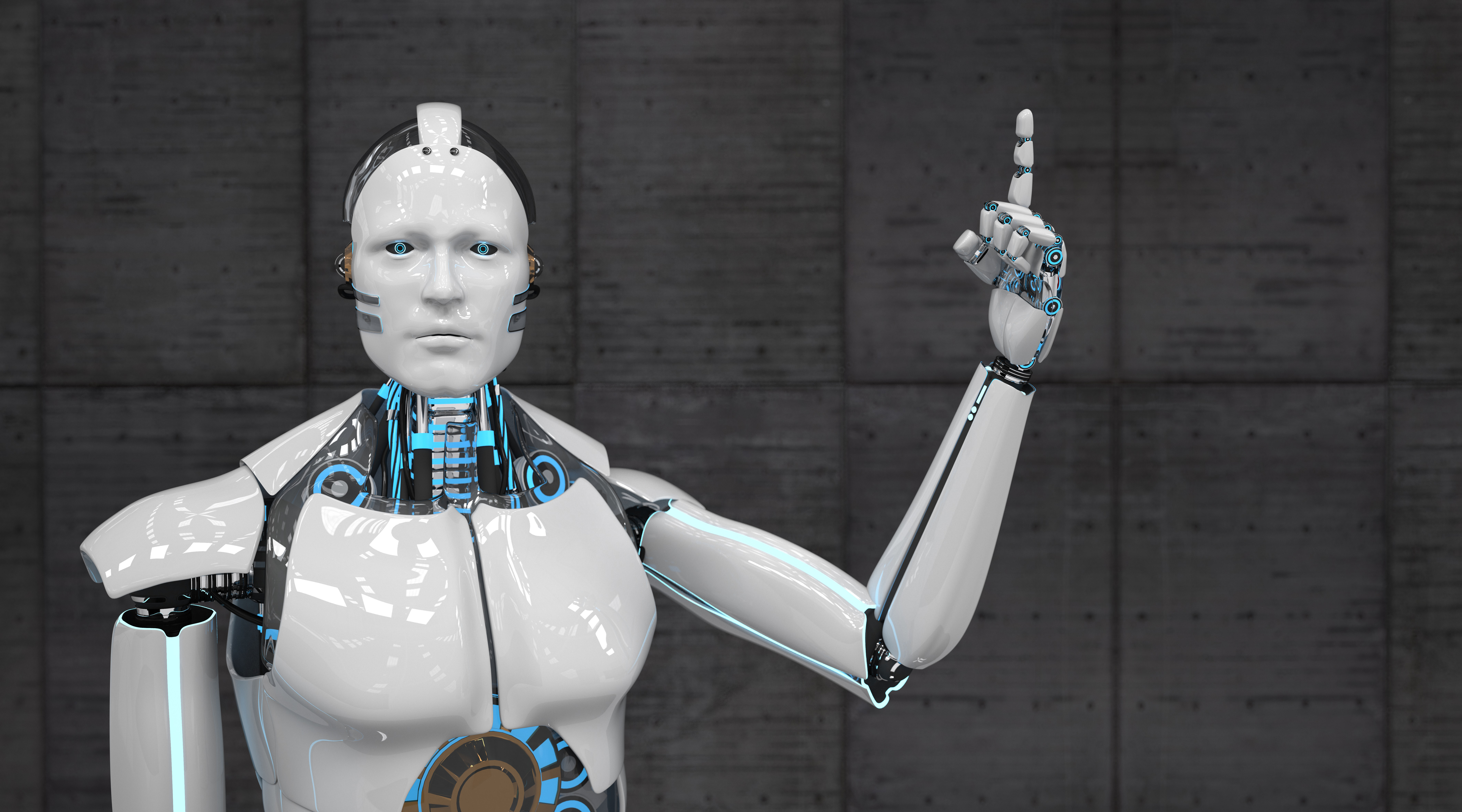 Ein Roboter mit erhobenem Zeigefinger