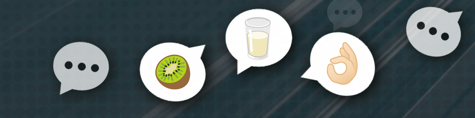 Grafik mit drei Message-Blasen, in denen die Emojis Kiwi, Milchglas und Okay stehen.