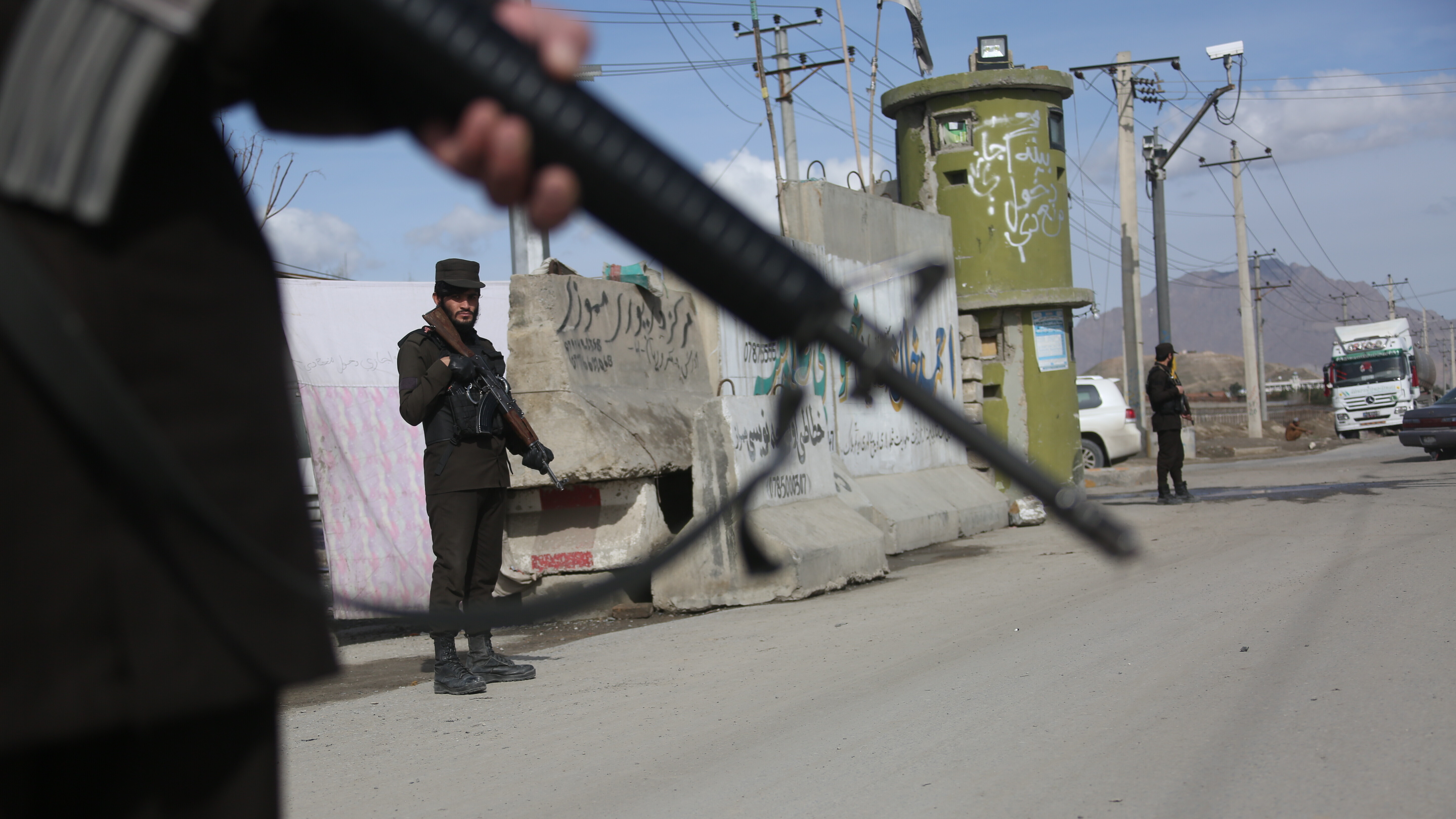 KABUL, March 28, 2024 (Xinhua) -- Afghan security force members stand guard in Kabul, the capital of Afghanistan,