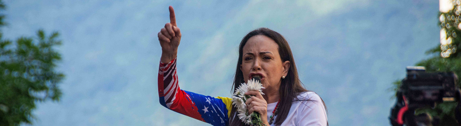 Januar 2025, Caracas, Miranda, Venezuela: Die Oppositionsführerin María Corina Machado tritt bei einer von ihr einberufenen Kundgebung der Opposition in den Straßen von Caracas auf
