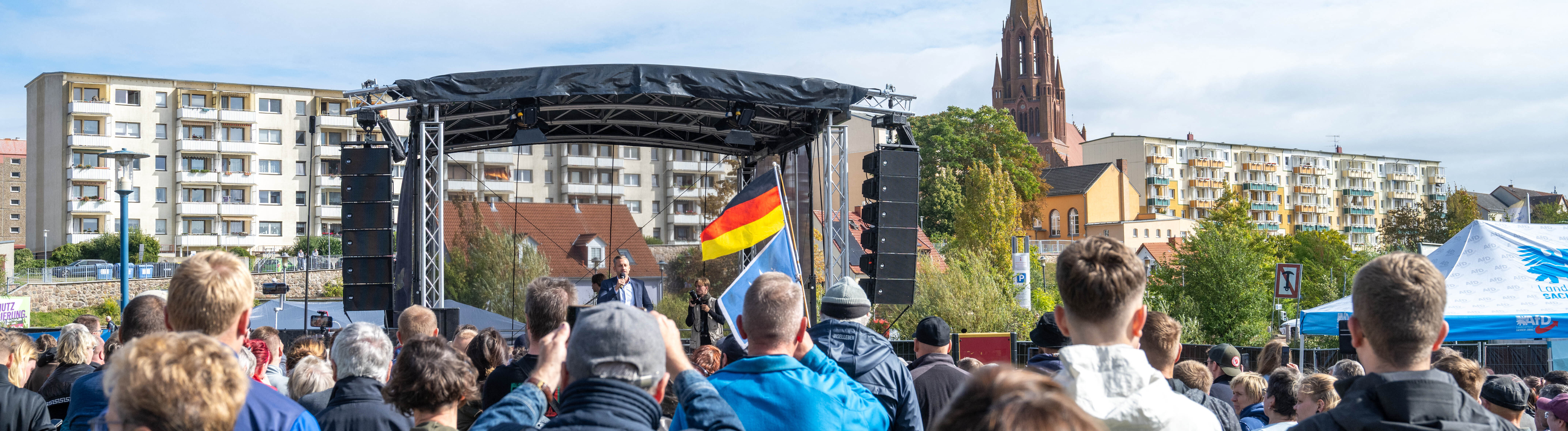 Ulrich Siegmund (AfD), Wahlsieger aus Sachsen-Anhalt, spricht am 19.09.2026 bei der Wahlkampfveranstaltung der AfD Mecklenburg-Vorpommern.