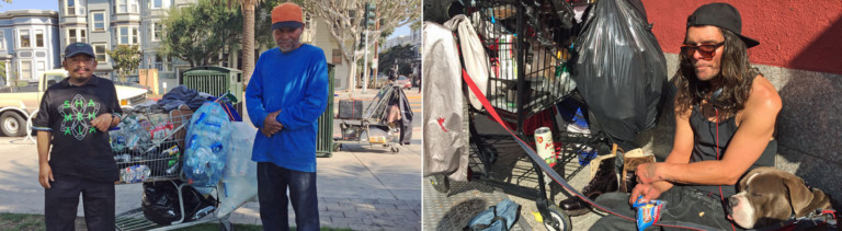 Carlos und sein Kumpel (links) und Zac (rechts) sammeln den Müll in San Francisco ein