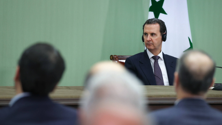 Der syrische Diktator Bashar al-Assad in Damaskus während eines Treffens mit dem iranischen Präsidenten Ebrahim Raisi im Mai 2023