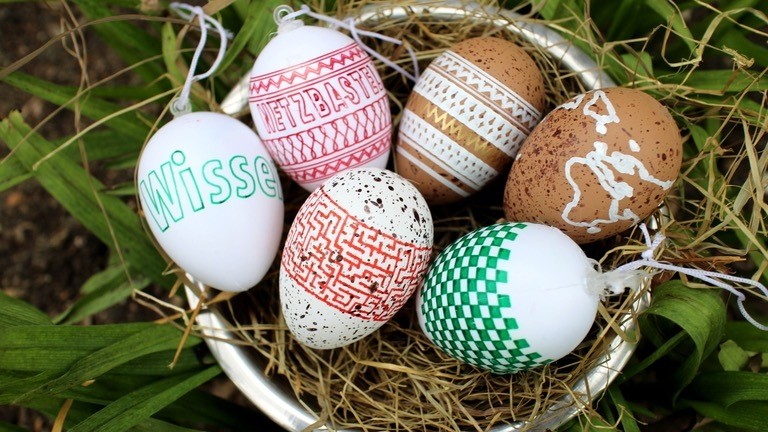 Osternest mit bunten Eiern