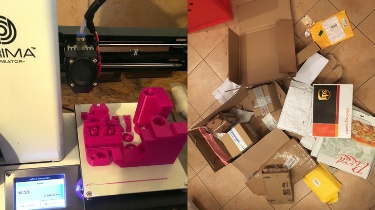 Einzelteile zum Bau eines 3D-Druckers