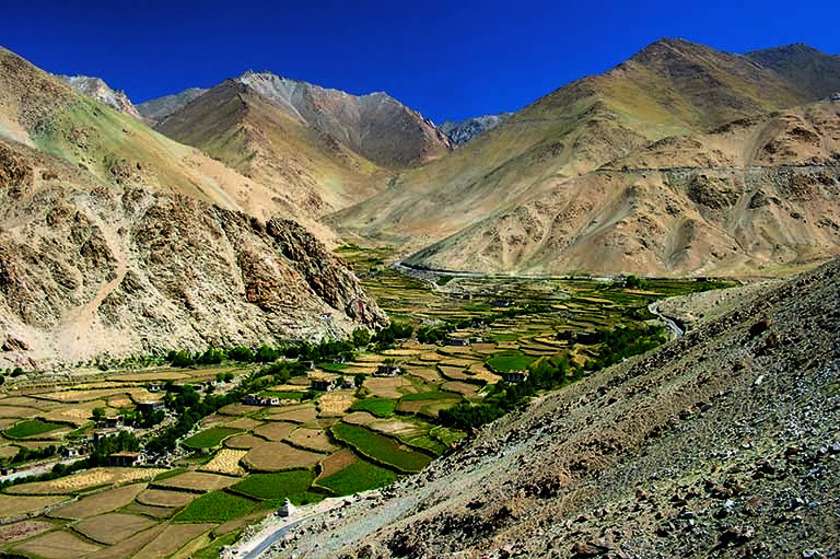 Spuren von Landwirtschaft in der tibetanischen Ladakh-Wüste