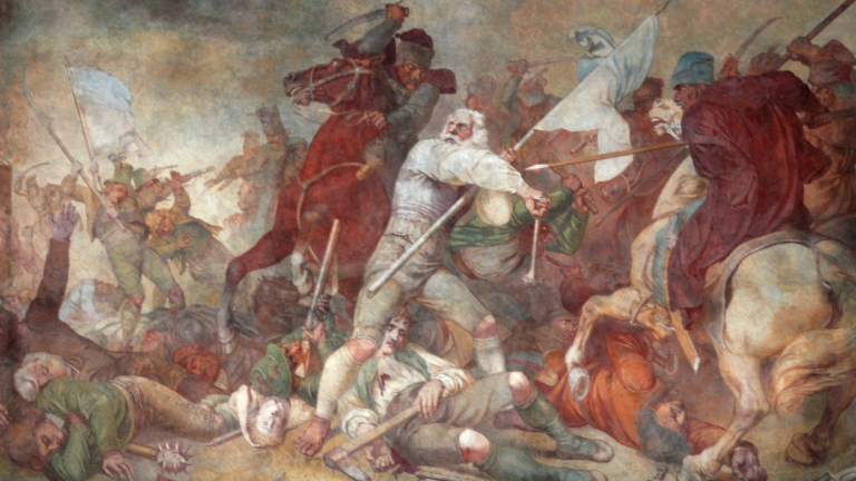 Wilhelm Lindenschmits Fresko zur Sendlinger Mordweihnacht an der Außenseite der Sendlinger Dorfkirche