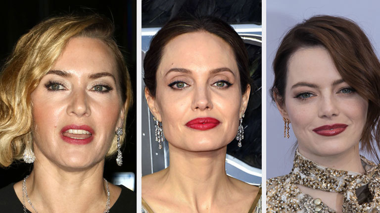 Collage aus den Gesichtern von Kate Winslet, Angelina Jolie und Emma Stone..