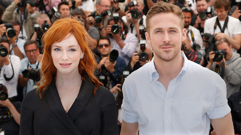 Ryan Gosling und Christina Hendricks beim Photocall zum Film "Lost River", Goslings Regiedebüt, in Cannes 2014.