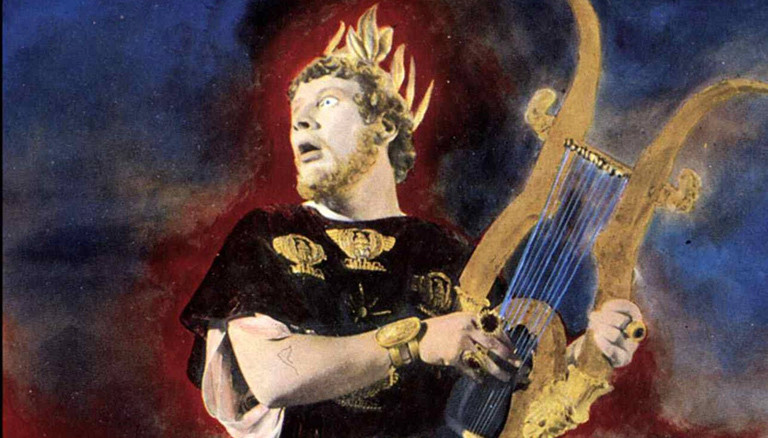 Nero, singend mit einer Harfe.