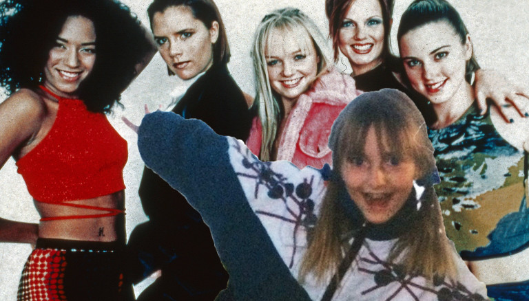 Eine Collage aus einem alten Foto der Spice Girls und einem Kinderfoto von Wlada Kolosowa