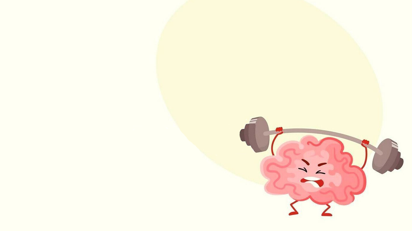 Ein Cartoon-Hirn stemmt Gewichte.