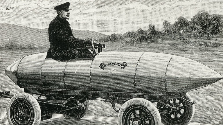 Camille Jenatzy in seinem Auto "La Jamais Contente"