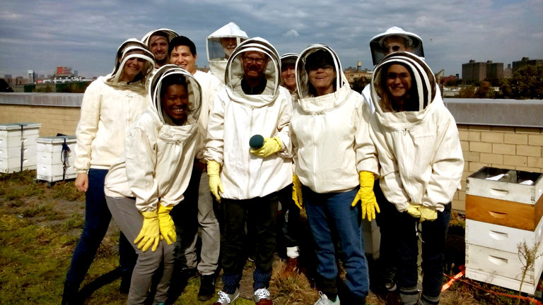 DRadio-Wissen-Reporter Christian Schmitt beim Anfängerkurs der New York City Beekeepers Association.
