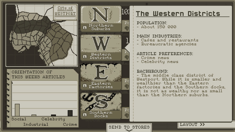 Der Spieler entscheidet auch, in welche Stadtteile er den "Westport Independent" ausliefern will.
