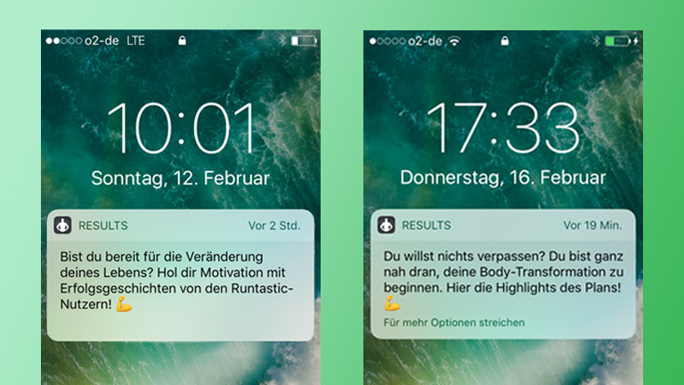 Screenshots der App Runtastic Results.