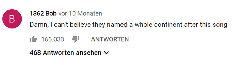 Kommentar bei Youtube zum Song Africa von Toto.