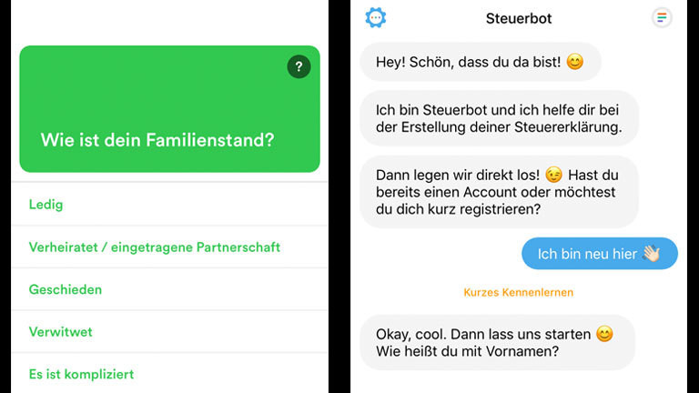 Screenshots aus der App Taxfix und Steuerbot
