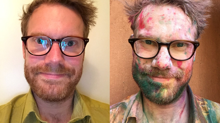 Christian Schmitt vor und nach dem Holi Festival