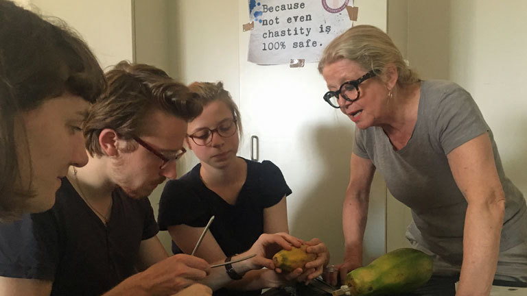 Abtreibung üben an einer Papaya