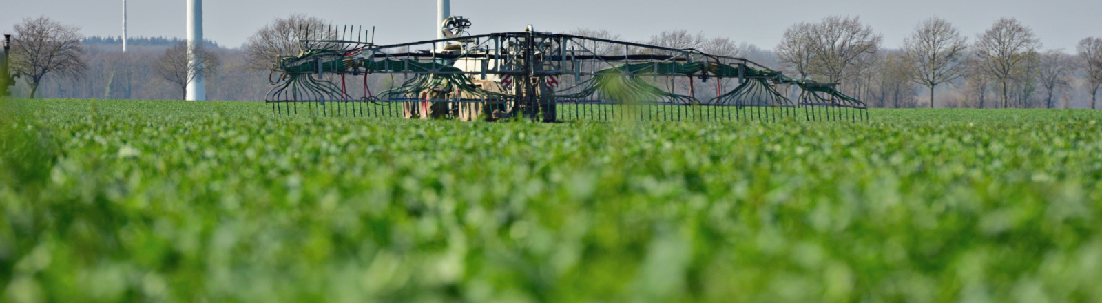Ein Landwirt verteilt Dünger auf seinem Feld.