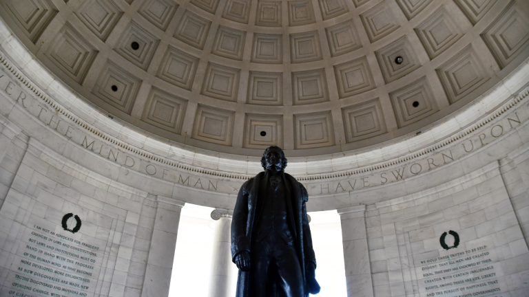 Das Thomas Jefferson Memorial in Washington DC, aufgenommen am 4. April 2021