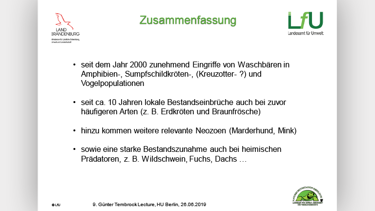 Waschbären als Artenschutzproblem - Vortragsfolie Norbert Schneeweiß