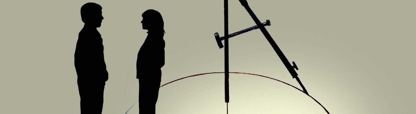 Eine Hand von oben trennt eine Frau und einen Mann durch einen Kreis.