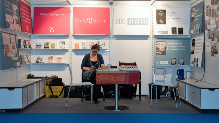 Verlag Antaios nach Übernahme durch Loci-Verlag Dr. Thomas Veigel auf der Frankfurter Buchmesse im Jahr 2018