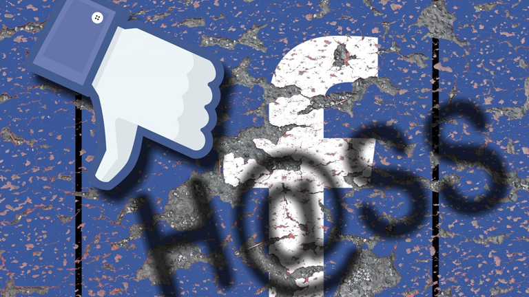 Facebook-Symbole und darüber steht Hass gesprüht.