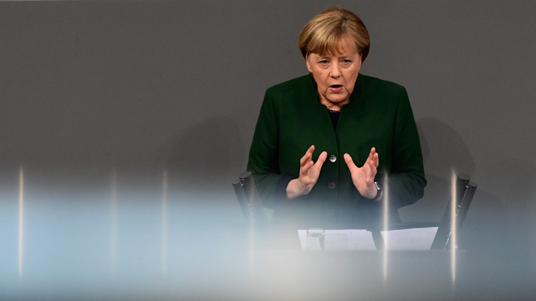 Kanzlerin Angela Merkel während ihrer Rede in der Generaldebatte des Bundestages