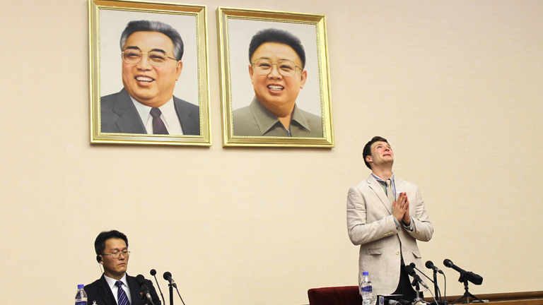 Der US-Student Otto Warmbier bei einer Pressekonferenz in Nordkorea im Jahr 2016.