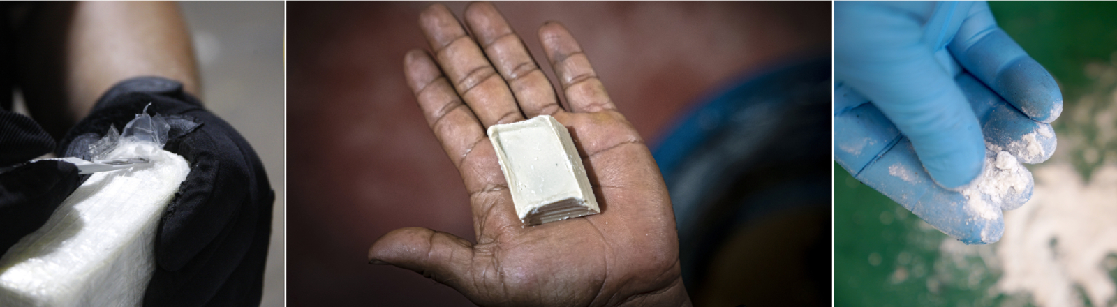 Beschlagnahmtes Kokain und Kokapaste in der Mitte