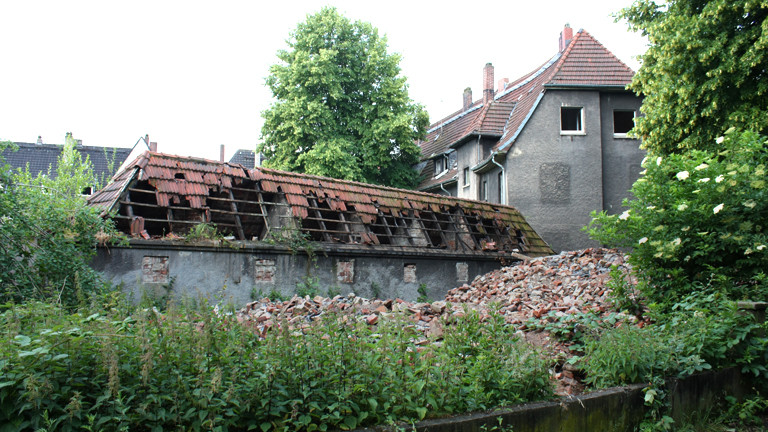 Ansicht einer alten Zechensiedlung im Ruhrgebiet.