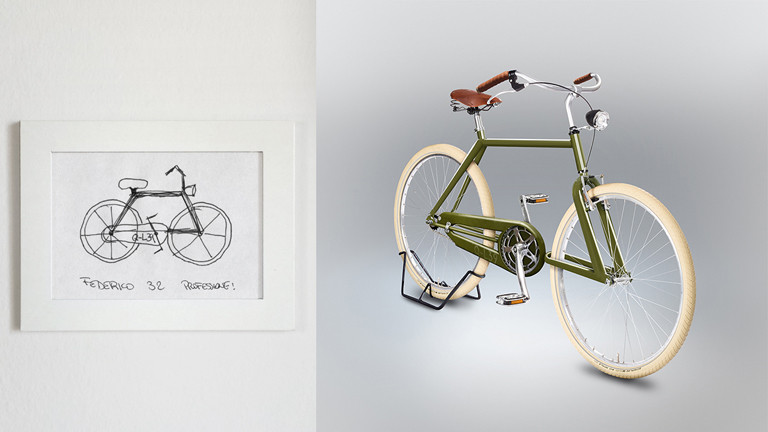 Ein Fahrrad designed nach einer Zeichnung