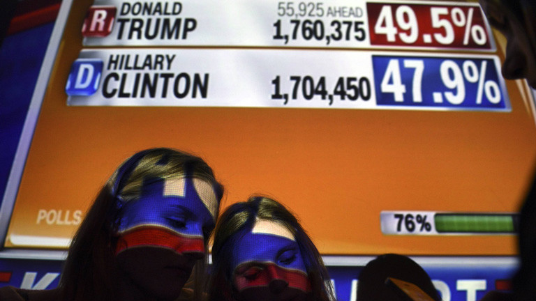 Zwei Clinton-Anhängerinnen während der Wahlnacht am 09.11.2016.