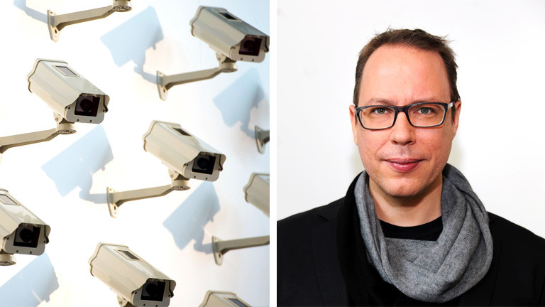 Links Überwachungskameras, rechts Netzaktivist Markus Beckedahl