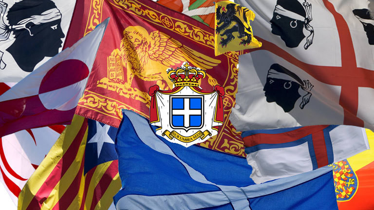 Flaggen von Faröer, Grönland, Siebenbürgen, Schottland, Venetien, Seborga, Flandern, Nordzypern, Korsika, Sardinien, Baskenland, Katalonien