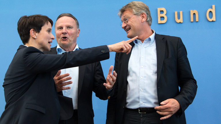 DPA: AfD-Bundesvorsitzenden Frauke Petry zusammen mit Georg Pazderski und Jörg Meuthen