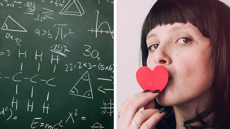 Mathe-Formeln und Frau mit Herz