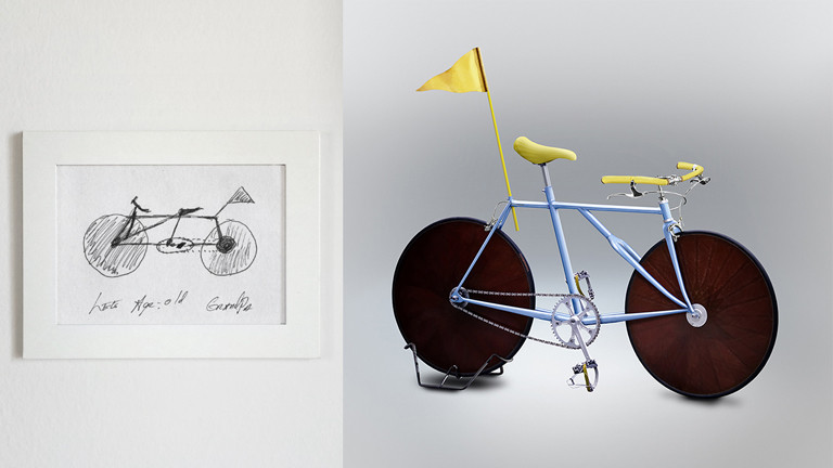Ein Fahrrad designed nach einer Zeichnung