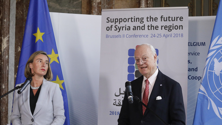Federica Mogherini (Außenministerin Italiens) und Staffan de Mistura (UNO-Gesandter für Syrien)