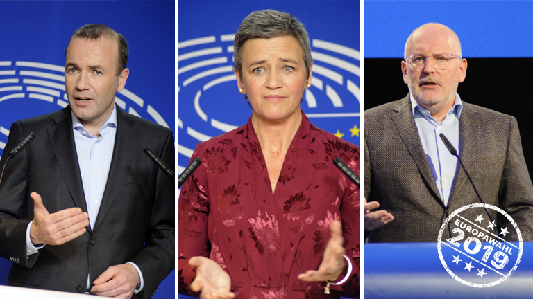 Von links: Manfred Weber, Margrethe Vestager, Frans Timmermans