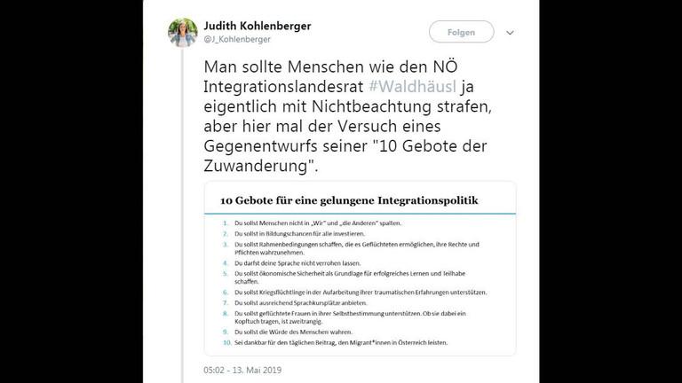 Ein Screenshot des Tweets von Judith Kohlenberger