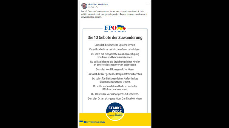 Screenshot des Facebook-Posts von Gottfried Waldhäusl
