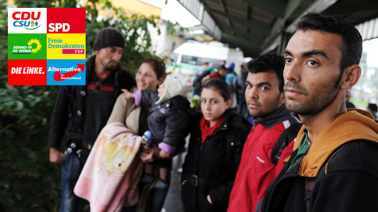 Flüchtlingsfamilie am Bahnhof