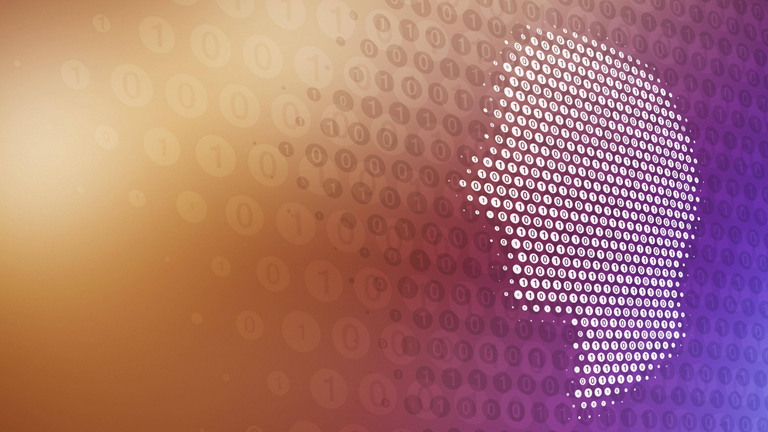 Das Gesicht einer Person in Binär-Code