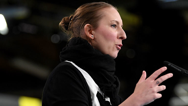 Anna-Tina Pannes ist Mitglied der FDP-Fraktion im nordrhein-westfälischen Landtag; sie spricht beim 70. FDP-Bundesparteitag in Berlin (28.04.2019); Foto: dpa