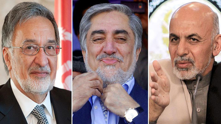 Drei der afghanischen Präsidentschaftskandidaten: Zalmai Rassoul, Abdullah Abdullah und Ashraf Ghani Ahmadzai